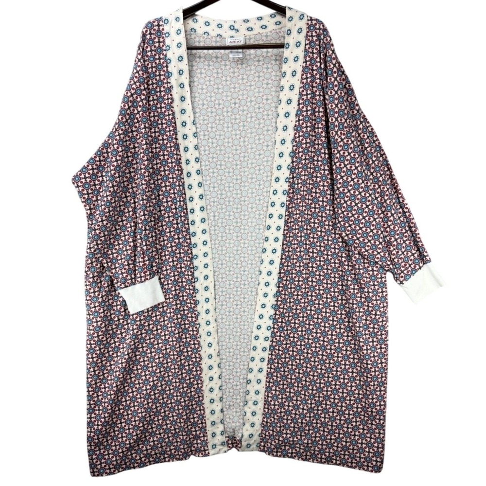 Ariat Duster Cardigan Women's L-XL‎ Kimono Aztec Print Open Front Pockets Rayon